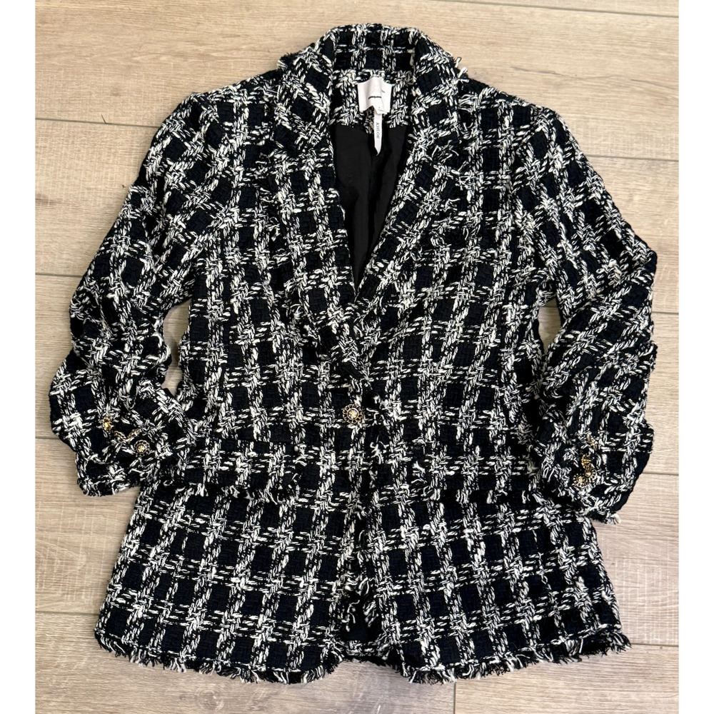 NEW CINQ A SEPT BLACK IVORY KHLOE BOUCLE TWEED BLAZER JACKET SZ 4
